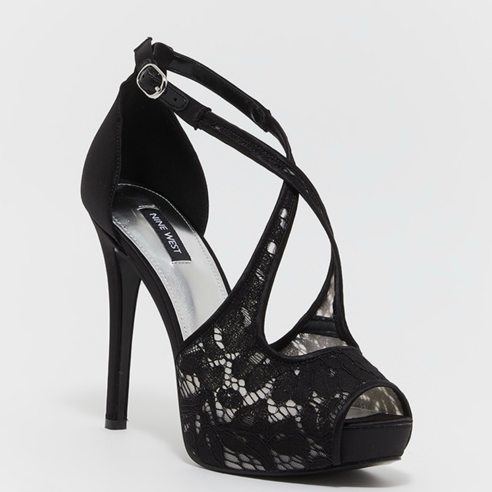 Nine West Black Strappy Lace Heels